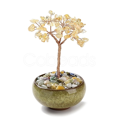 Natural Yellow Quartz Chips Tree Decorations DJEW-M012-02F-1