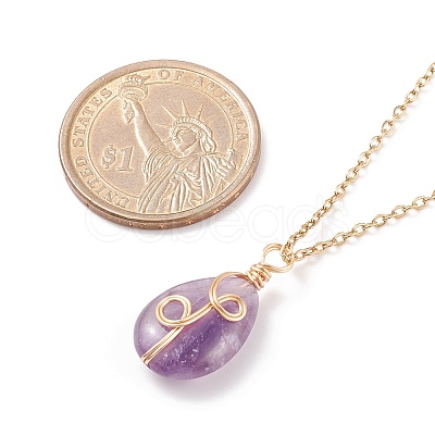 Natural Amethyst Teardrop Pendant Necklace NJEW-JN03900-03-1