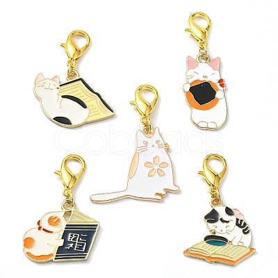 Cat Shapes Alloy Enamel Pendants Decorations HJEW-JM01765-1