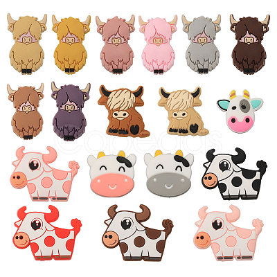 CHGCRAFT 18Pcs 18 Styles Cow/Cattle Food Grade Silicone Beads SIL-CA0002-86-1