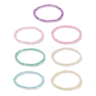 7Pcs 7 Color Candy Color Glass Seed Beaded Stretch Bracelets Set for Women BJEW-JB09163-1