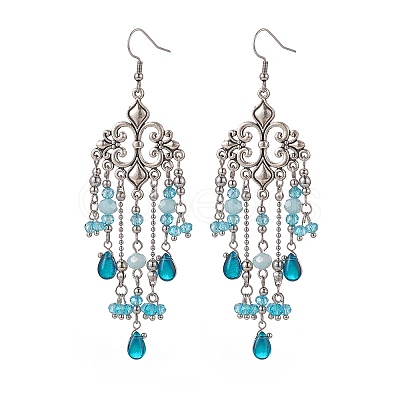 Glass Teardrop Tassel Chandelier Earrings EJEW-TA00184-02-1