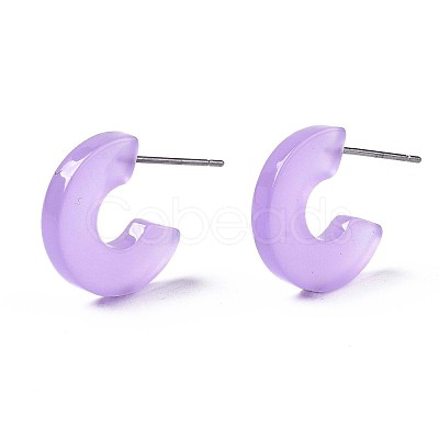 Transparent Cellulose Acetate(Resin) Half Hoop Earrings KY-T040-A60-01-1