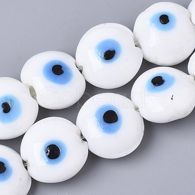 Handmade Evil Eye Lampwork Beads Strands X-LAMP-R143-04C-1