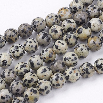 Natural Dalmatian Jasper Stone Bead Strands X-G-R193-14-8mm-1