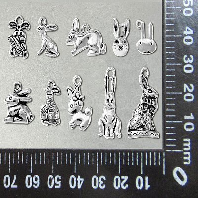 100Pcs 10 Style Tibetan Style Alloy Bunny Pendants TIBEP-CJ0001-72-1