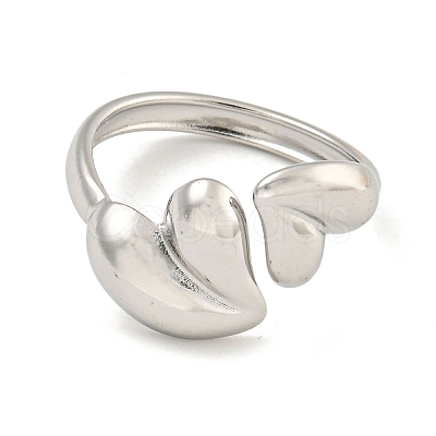 Non-Tarnish 304 Stainless Steel Heart Open Cuff Ring for Women X-RJEW-A043-31P-1