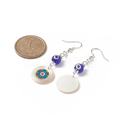 Natural Shell & Resin Evil Eye Dangle Earrings EJEW-JE05223-1