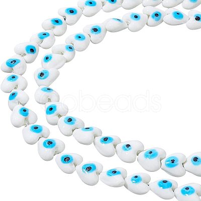 Nbeads 2 Strands Heart Evil Eye Lampwork Beads Strands LAMP-NB0001-51B-1