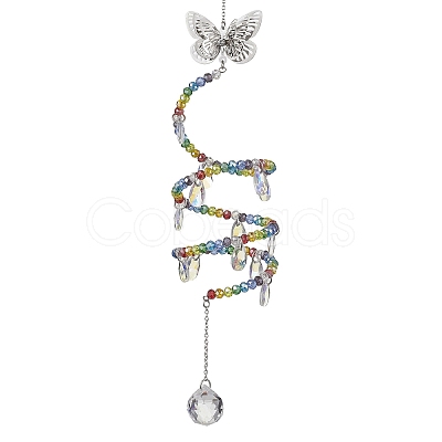 Butterfly Brass & 304 Stainless Steel Hanging Suncatchers HJEW-TA00163-1