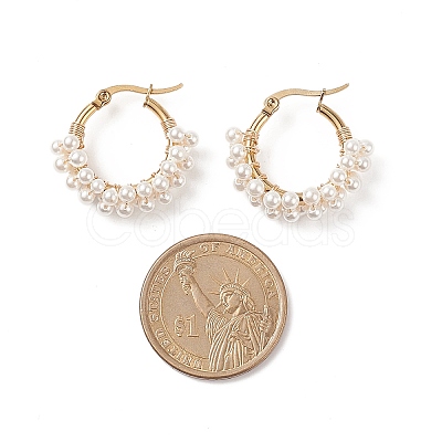 Shell Pearl Beaded Hoop Earrings EJEW-TA00173-1