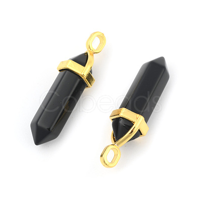 Natural Black Obsidian Bullet Double Terminated Pointed Pendants X-G-G902-B25-1