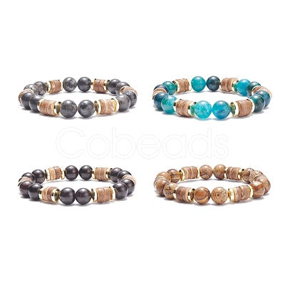 Natural Coconut & Stone Beaded Stretch Bracelet for Women BJEW-JB07546-1