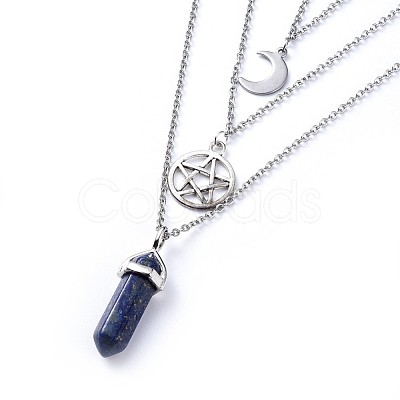 Bullet Natural Lapis Lazuli Pendant Tiered Necklaces NJEW-JN02457-03-1