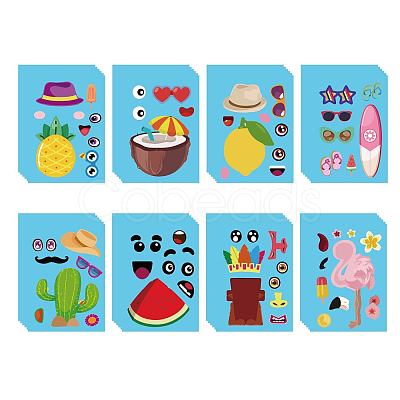 48 Sheets 8 Styles Summer Paper Make a Face Stickers DIY-WH0467-009-1