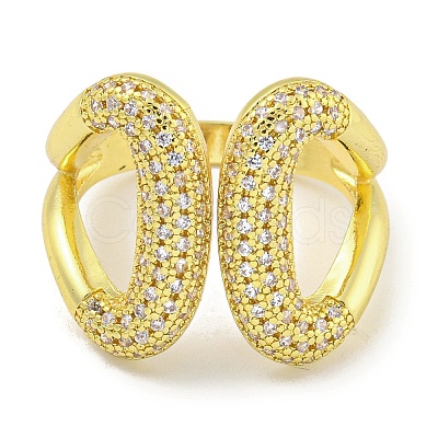 Rack Plating Brass Micro Pave Cubic Zirconia Teardrop Open Cuff Rings for Women RJEW-I104-01G-1