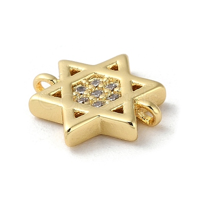 Rack Plating Brass Micro Pave Clear Cubic Zirconia Connector Charms KK-K332-37G-1