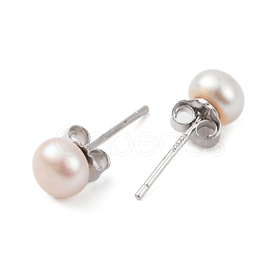 Natural Pearl Round Bead Stud Earrings EJEW-E298-01B-01P-1