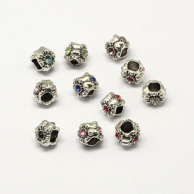 Alloy Rhinestone Flower Large Hole European Beads MPDL-R036-43-1