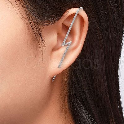 Anti-Tarnish Rhodium Plated 925 Sterling Silver Ear Wrap Crawler Hook Earrings EJEW-AA00271-33A-P-1