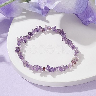 Natural Amethyst Chips Beaded Stretch Bracelets for Women BJEW-JB10046-06-1