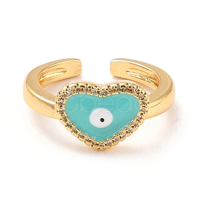 Heart with Evil Eye Cubic Zirconia Cuff Ring for Women RJEW-C004-21-RS-1