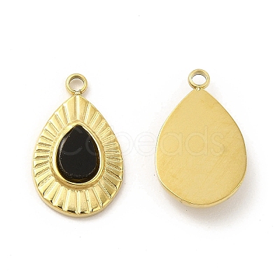 Natural Black Onyx(Dyed & Heated) Teardrop Charms STAS-J401-VC666-1