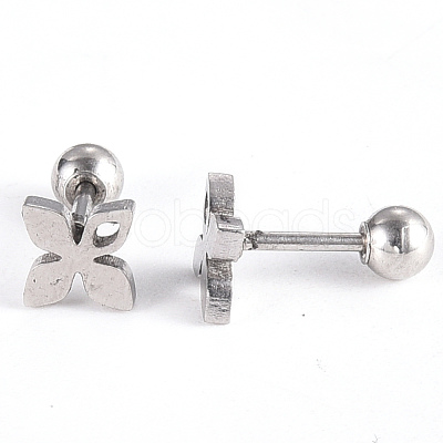 Tarnish Resistant 201 Stainless Steel Flower Barbell Cartilage Earrings EJEW-R147-26-1