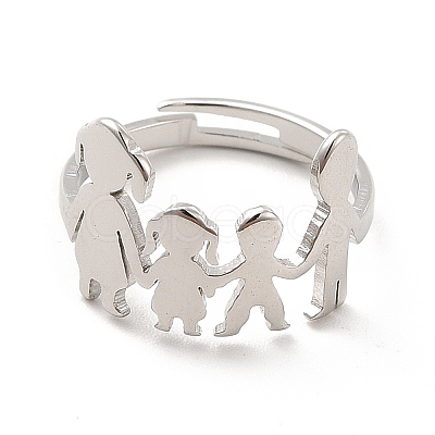 Non-Tarnish 201 Stainless Steel Family Adjustable Ring for Women RJEW-F131-03P-1