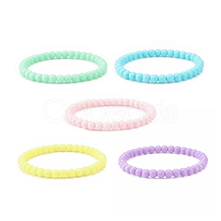 Candy Color Acrylic Round Beaded Stretch Bracelet for Women BJEW-JB08052-1