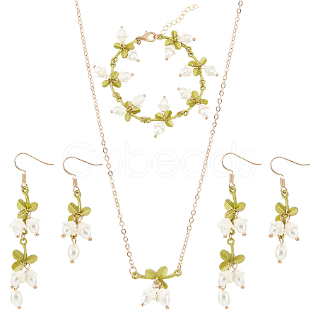 ANATTASOUL Plastic Pearl Beaded Flower of Life Dangle Earrings & Link Chain Bracelet & Pendant Necklace SJEW-AN0001-19-1