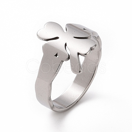 Non-Tarnish 201 Stainless Steel Clover Finger Ring RJEW-J051-07P-1