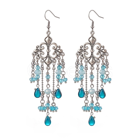 Glass Teardrop Tassel Chandelier Earrings EJEW-TA00184-02-1