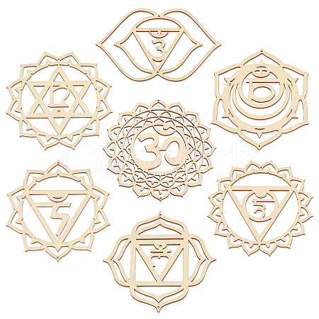 CHGCRAFT 7 Chakra Theme Unfinished Wooden Pendant Decorations AJEW-CA0003-51-1