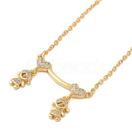 Brass Micro Pave Clear Cubic Zirconia Girls and boys Pendant Necklaces for Valentine's Day NJEW-K381-01A-G-1