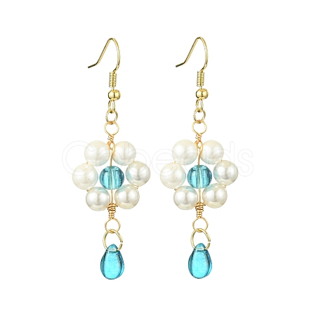 Shell Pearl with Glass Dangle Earring EJEW-JE05931-02-1