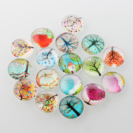 Tree of Life Printed Half Round/Dome Glass Cabochons GGLA-A002-30mm-GG-1