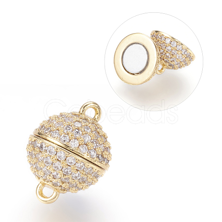 Brass Micro Pave Cubic Zirconia Magnetic Clasps with Loops ZIRC-E120-05G-10mm-NR-1