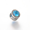 Alloy Rhinestone European Beads, Large Hole Beads, Flat Round, Dodger Blue, 12x11mm