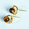 Natural Tiger Eye Studs Earrings, Jewelry for Women, Golden, 9.8mm