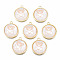 Resin Pendants, with Light Gold Plated Alloy, Flat Round with Bear, PeachPuff, 18.5x16x5mm, Hole: 1.4mm