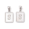 304 Stainless Steel Pave Shell Pendants, Rectangle Charm, Stainless Steel Color, Letter S, 17.5x12x1.5mm, Hole: 3x5mm