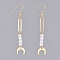 Dangle Earrings, with Glass Pearl Beads, Brass Pendants and Earring Hooks, Moon, Real 18K Gold Plated, 65mm, Pin: 0.7mm