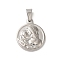 Non-Tarnish 304 Stainless Steel Pendants, Religious, Flat Round with Saint Charm, Stainless Steel Color, 22x18.5x3mm, Hole: 4x3mm