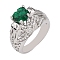 Alloy Rhinestone Wide Band Rings, Emerald, US Size 6(16.5mm)