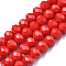 Opaque Solid Color Glass Beads Strands, Faceted, Rondelle, Red, 8x6mm, Hole: 1mm, about 63~65pcs/strand, 39~40cm