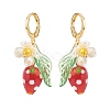 Lampwork Strawberry with Plastic Pearl Flower Dangle Leverback Earring EJEW-TA00130-2