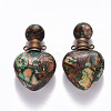 Heart Assembled Natural Bronzite and Synthetic Imperial Jasper Openable Perfume Bottle Pendants G-R484-01C-2