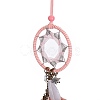 Handmade Round Leather Woven Net/Web with Feather Wall Hanging Decoration HJEW-G015-03-3