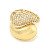 Rack Plating Teardrop Brass Micro Pave Clear Cubic Zirconia Cuff Finger Rings for Women RJEW-C103-15G-2